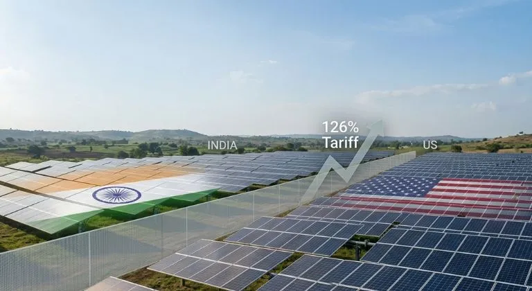 Solar panel park with india and american flag | Digishu